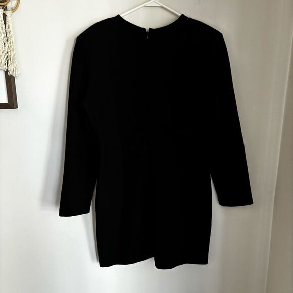 COS Women long sleeve crew neck little black dress with shoulder pads medium NWT - Picture 7 of 12